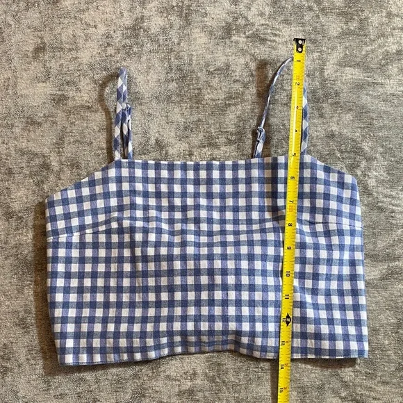 Brandy Melville Blue and White Gingham Crop Top One Size {373} - Picture 4 of 10